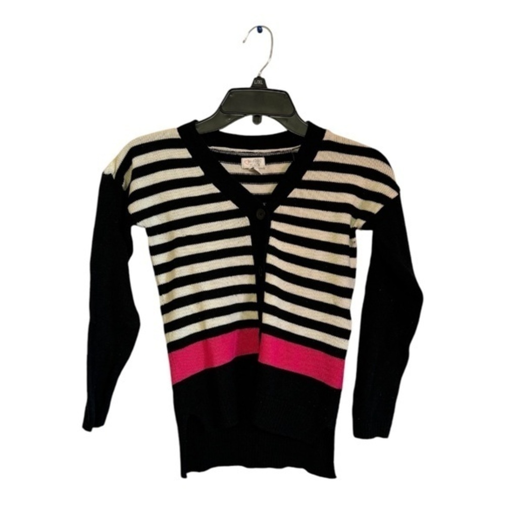 The Childrens Place Striped Cardigan Sweater Black White Pink Size M (7/8)